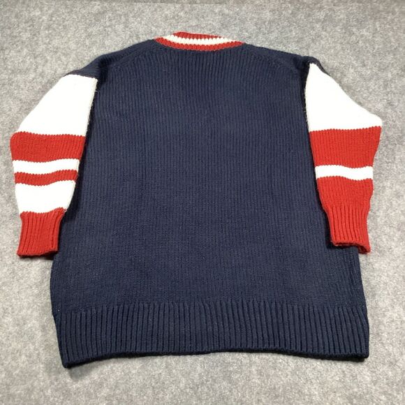 Zara Oversized V Neck Collegiate Preppy Knit Sweater Navy Red White Size Small - Picture 10 of 15